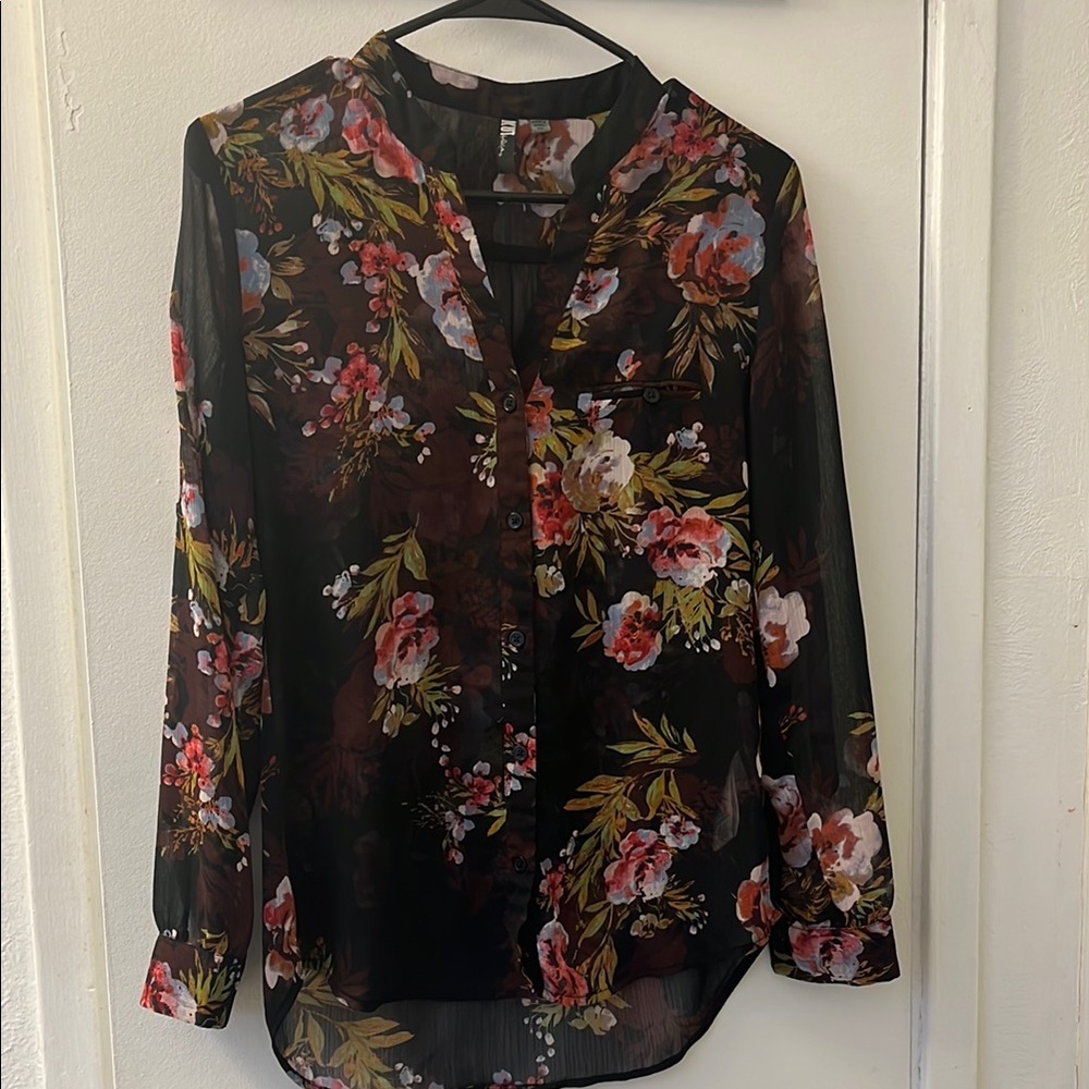 Floral Sheer Blouse - Black and Pink by KUT